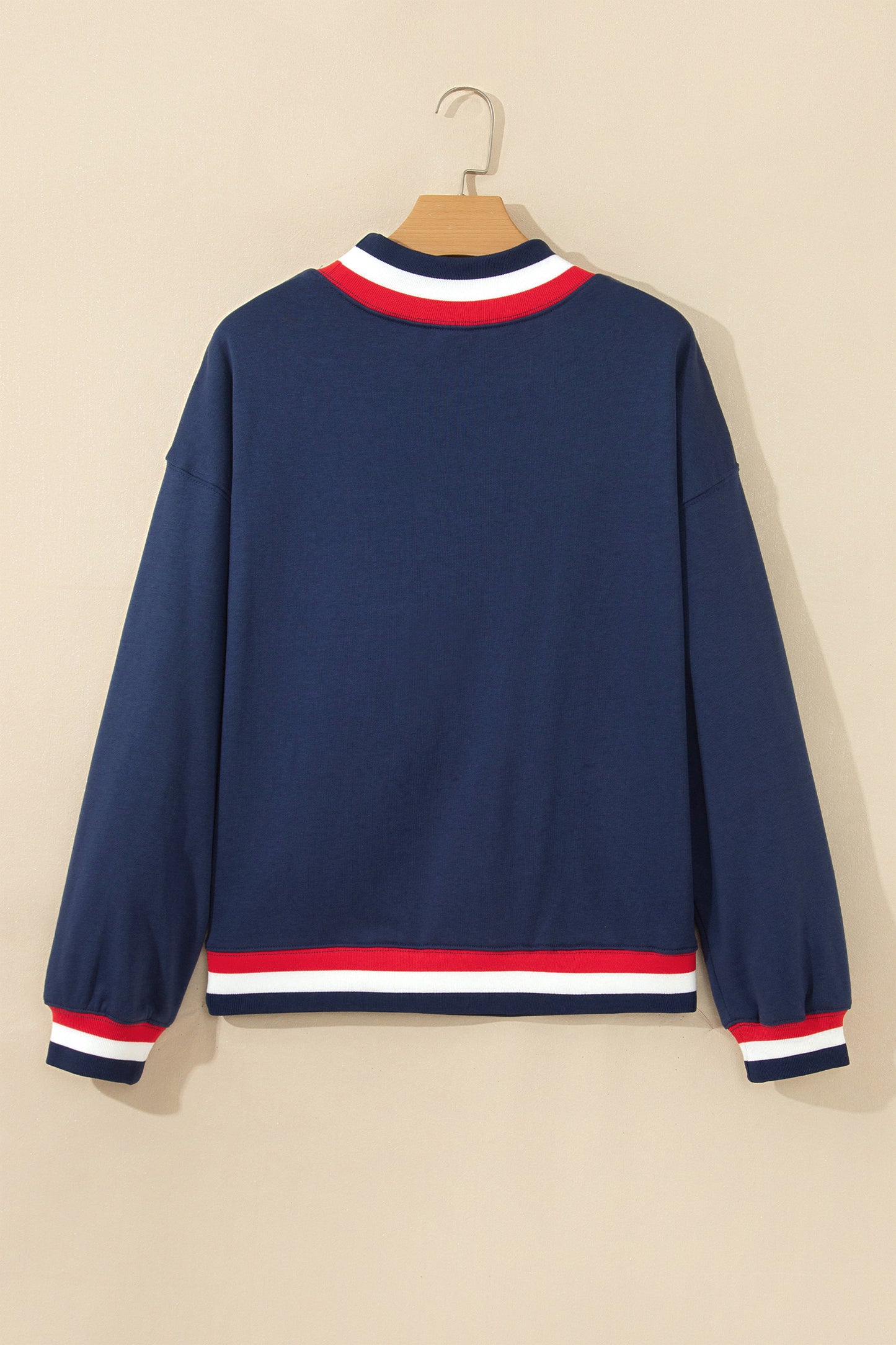 USA Slogan Patch Embroidery Colorblock High Neck Sweatshirt