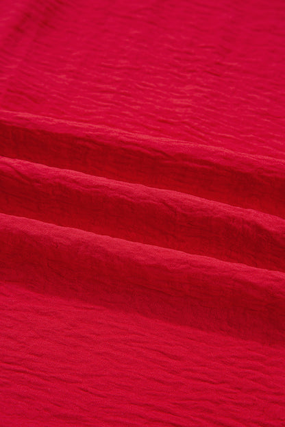 Solid Collared V-Neck Smocked 3/4 Sleeve Top