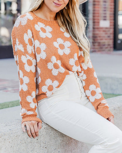 Floral Fuzzy Drop Shoulder Sweater