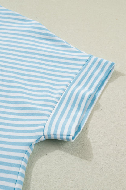 Stripe Contrast Mock Neck Tee & Shorts Set