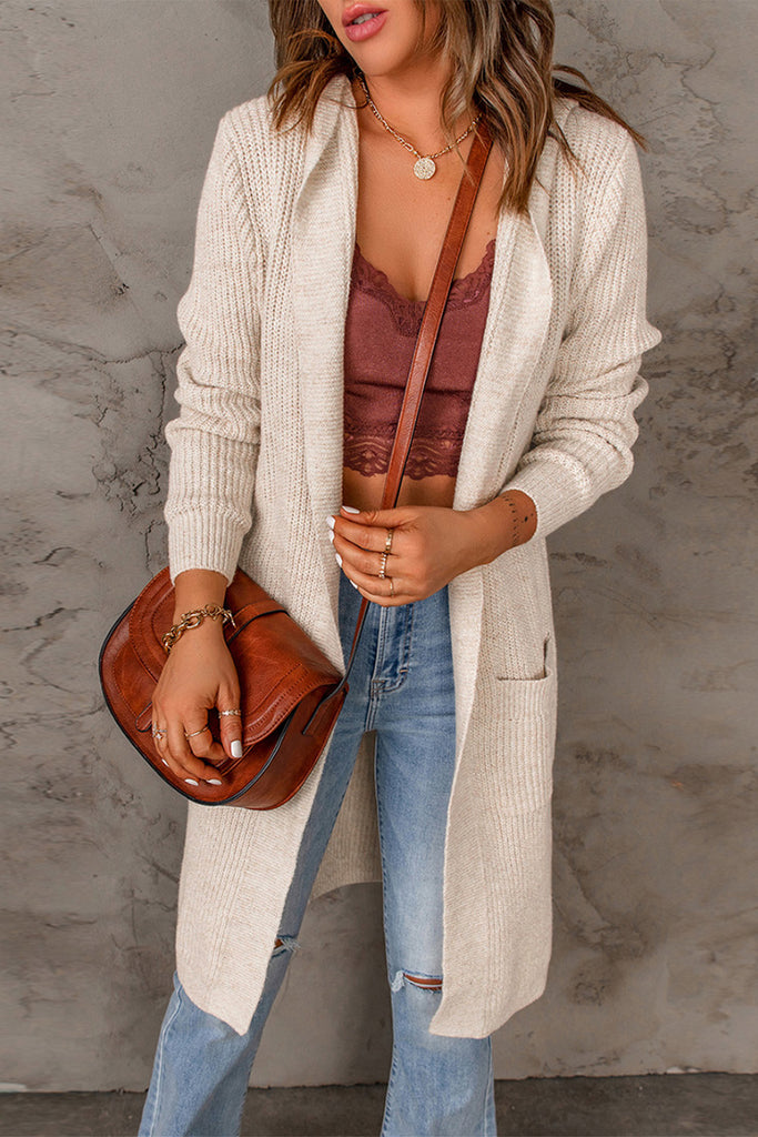 Hooded Sweater Knit Pocketed Cardigan