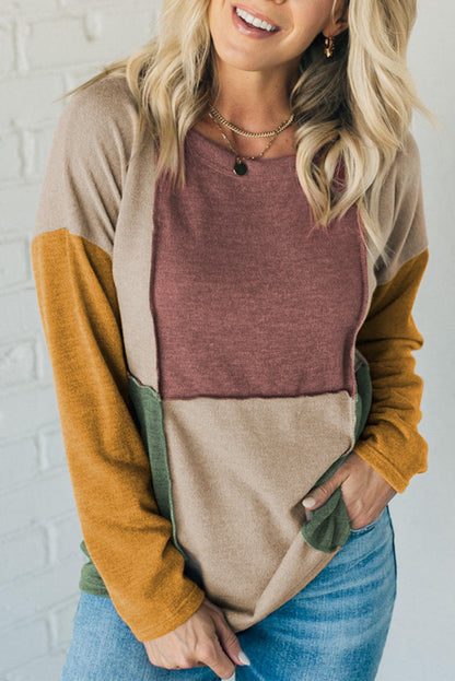 Colorblock Reverse Seam Long Sleeve Top