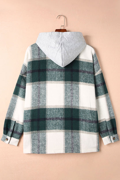 Plaid Button Front Hooded Shacket