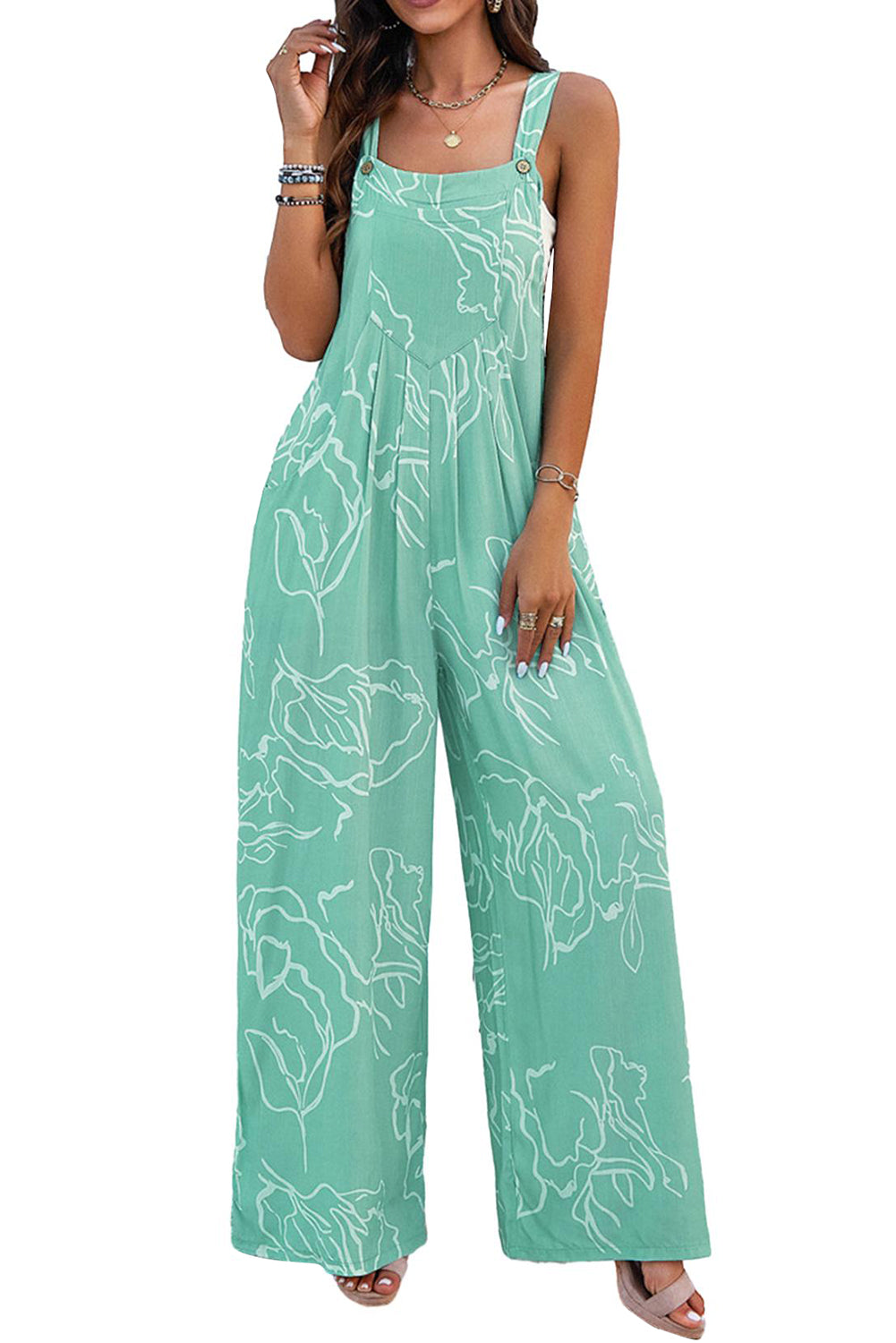 Floral Bib Wide Leg Overalls