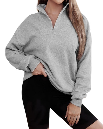 Quarter Zip Kangaroo Pocket Sweatshirt