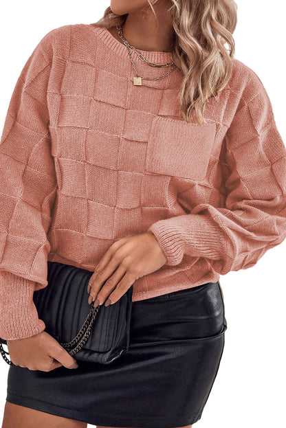 Solid Checker Textured Knit Sweater Plus Size