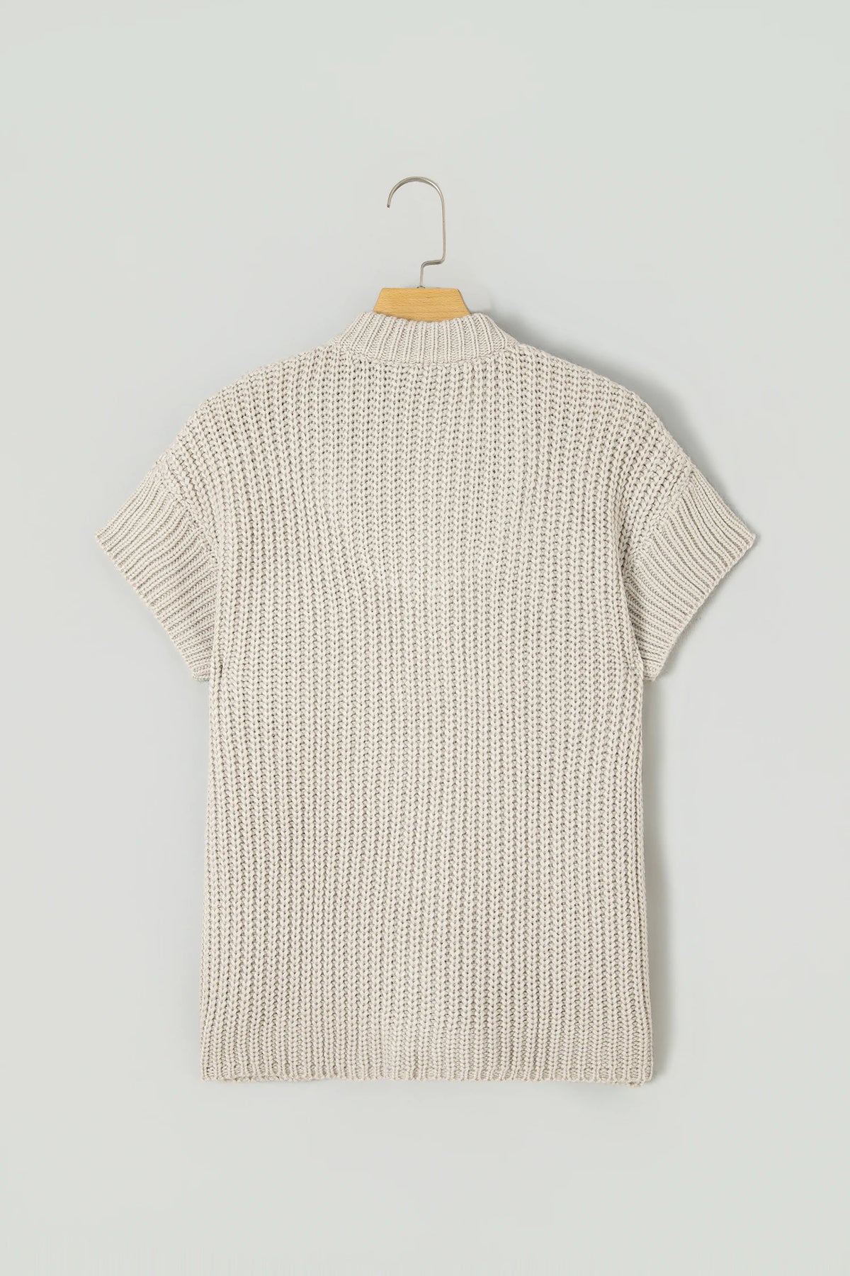 Solid Zip Up High Neck Short Sleeve Knit Top