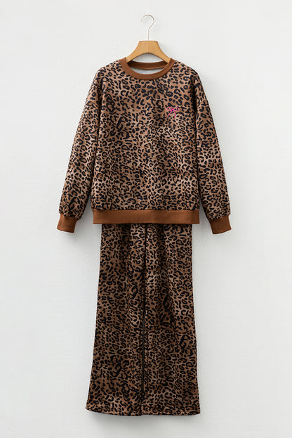 Leopard Contrast Trim Top and Pants Set