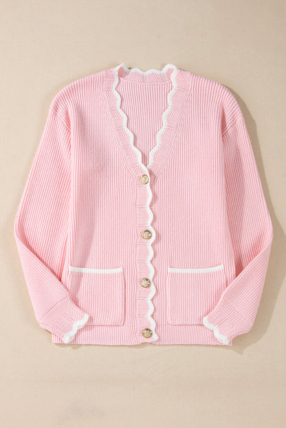 Ribbed Knit Buttoned Cardigan