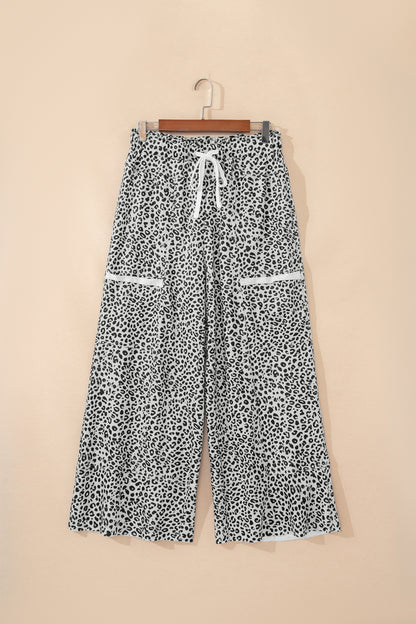 Leopard Terry Knit Wide Leg Pants
