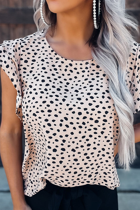 Leopard Ruffle Shoulder Tank Top