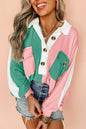 Colorblock Ribbed Oversize Collared Sweatshirt