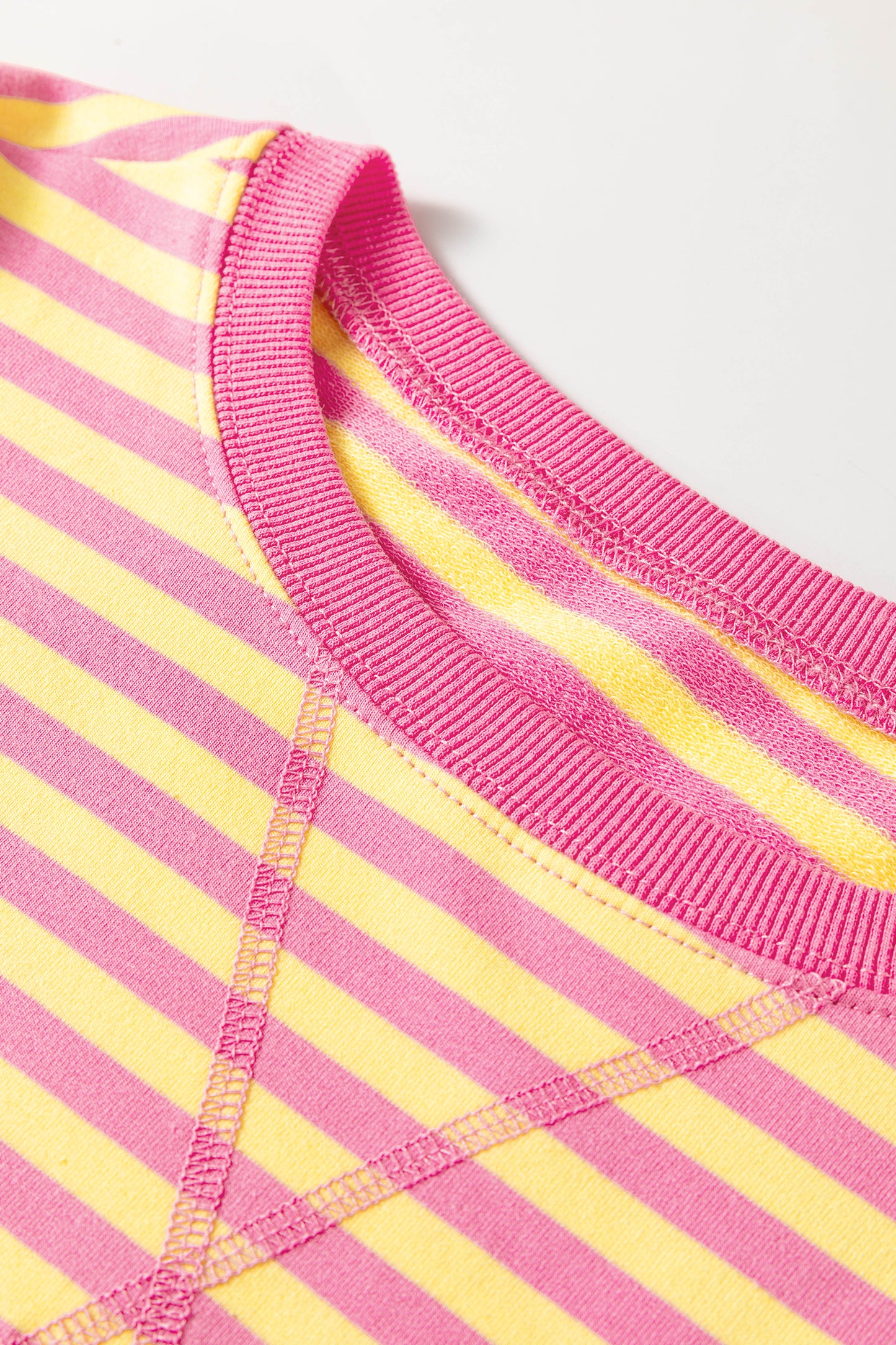 Stripe Colorblock Trim Long Sleeve Top & Shorts Set