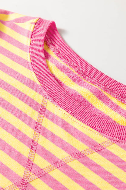 Stripe Colorblock Trim Long Sleeve Top & Shorts Set