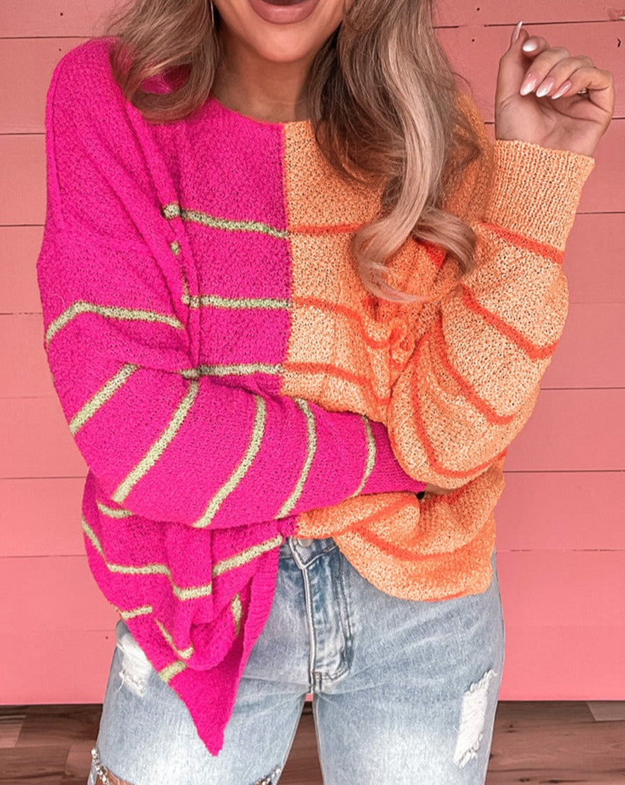 Stripe Colorblock Loose Knit Sweater