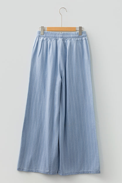 Stripe Chambray Tied Elastic Waist Trousers