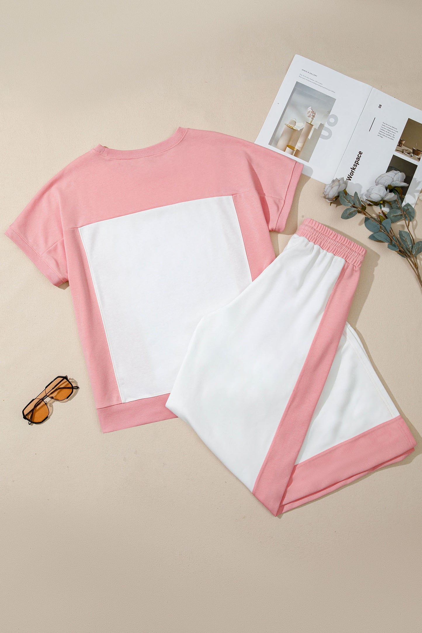 Colorblock Patchwork Tee & Drawstring Pant Set