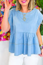 Denim Short Sleeve Peplum Top