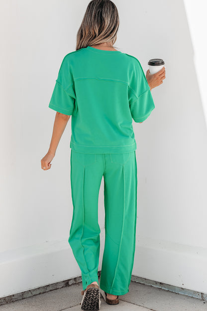 Solid Drop Shoulder Boxy Tee & Barrel Pants Set
