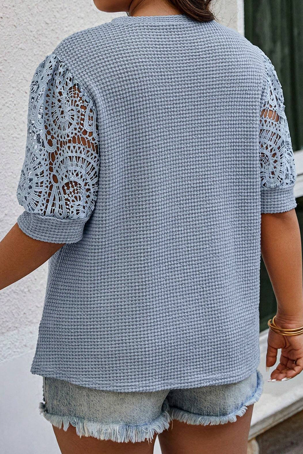 Textured Lace Sleeve T-Shirt Plus Size