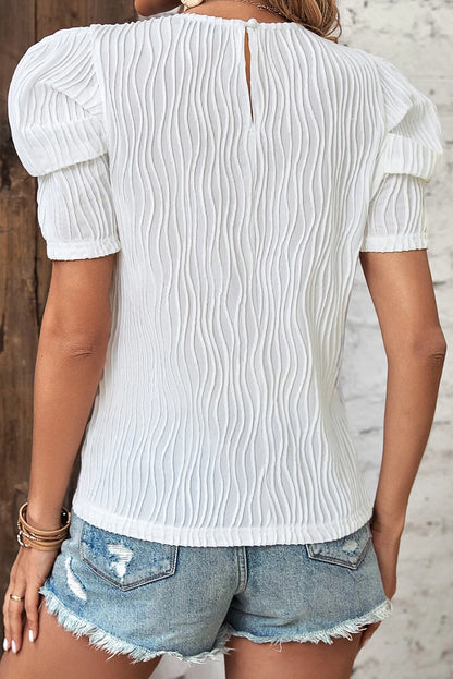 Textured Short Puff Sleeve Tee