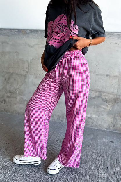 Plaid Drawstring Wide Leg Pants