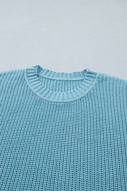 Solid Exposed Seam 3/4 Sleeve Loose Sweater