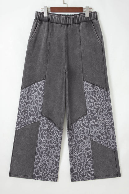 Leopard Patchwork Mineral Wash High Waist Pants