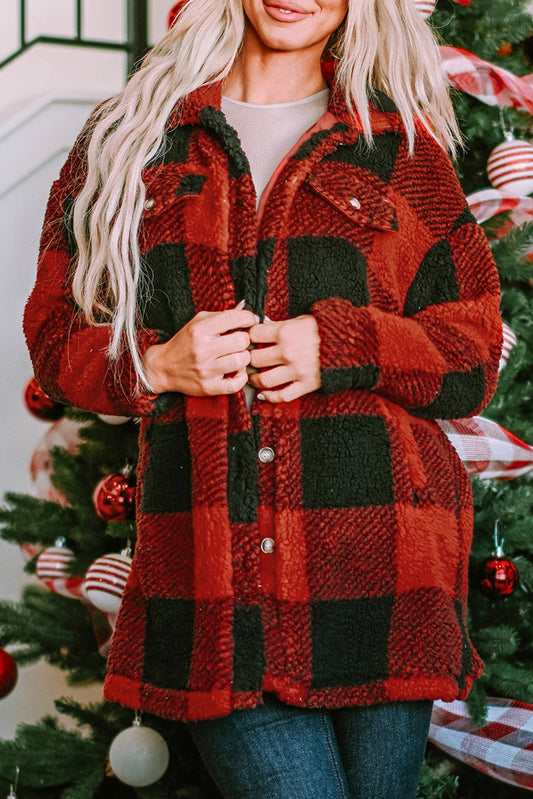 Plaid Checker Buttoned Midi Coat