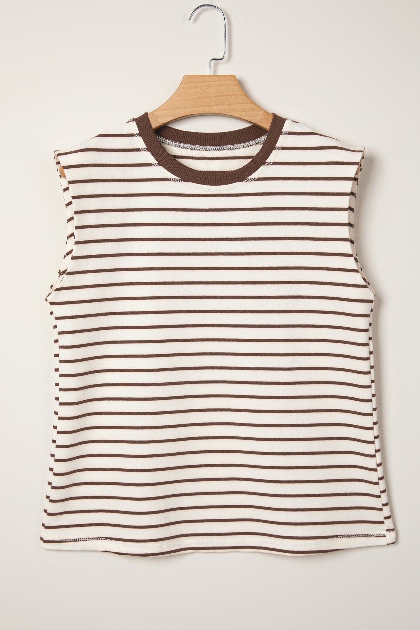 Stripe Ribbed Trim Round Neck Tank Top