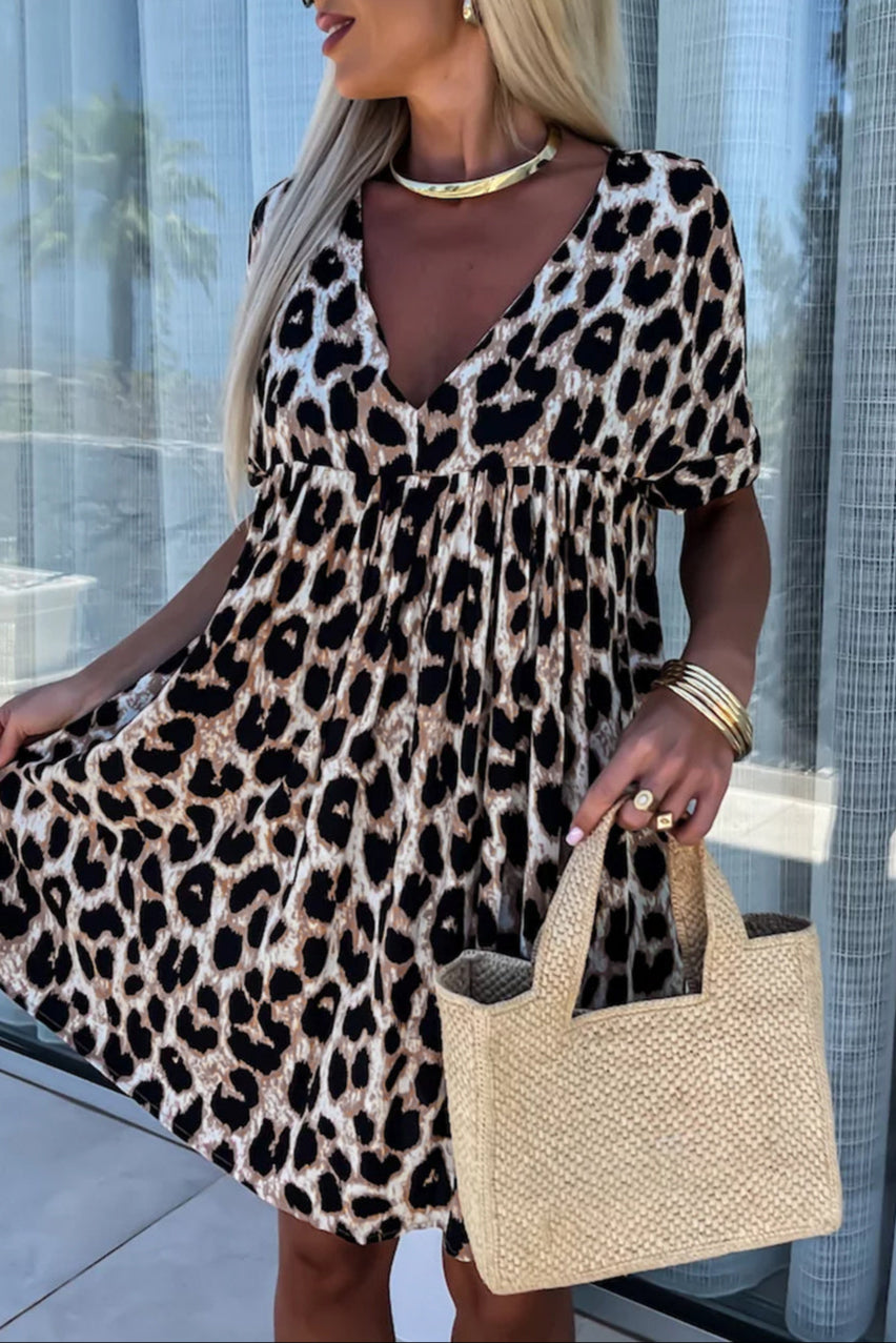 Leopard Backless V-Neck Mini Dress