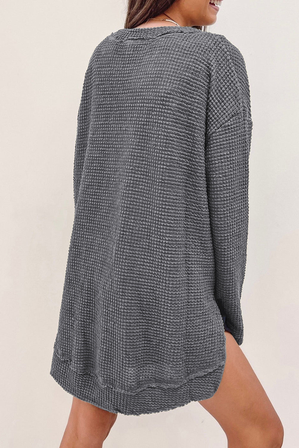 Waffle Oversized Long Sleeve Top