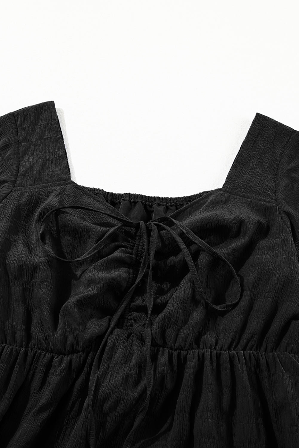 Plus Size Ruched Lace-Up Short Sleeve Midi Dress