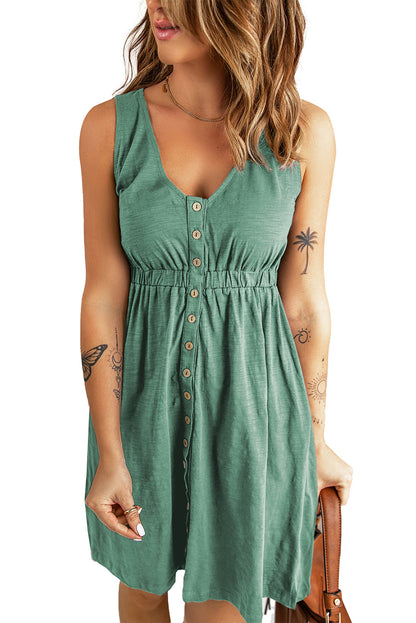 Buttoned Sleeveless High Waist Dress