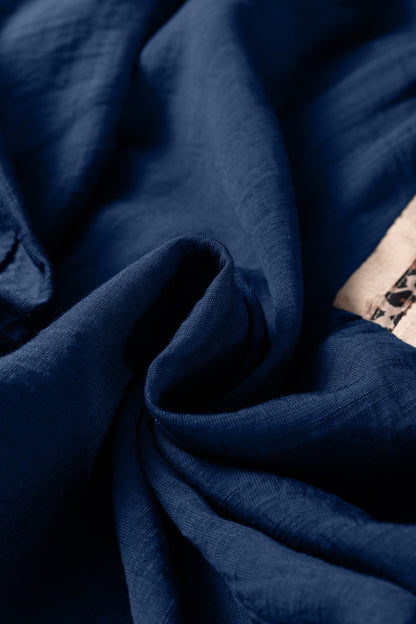 Leopard Trim Flounced  3/4 Sleeve V-Neck Blouse