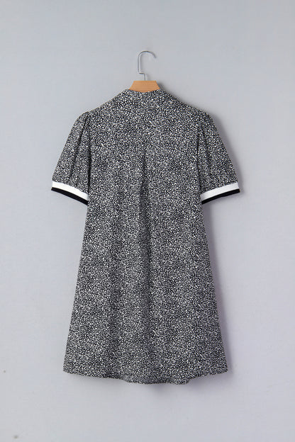 Leopard Contrast Stripe Polo Collar Dress