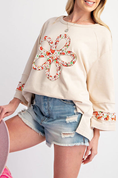 Floral Patchwork Wide 3/4 Sleeve Top