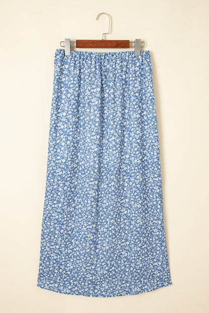 Boho Floral High Waist Side Split Maxi Skirt