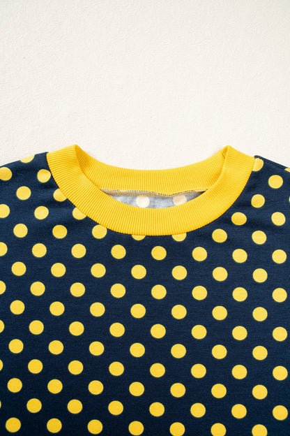 Polka Dot Contrast Trim 3/4 Sleeve Top