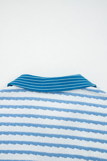 Stripe Collared Top and Drawstring Pants Set