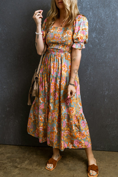 Floral Smocked Puff Sleeve Dress