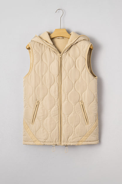 Solid Quilted Fleece Lined Zip Up Jacket Vest