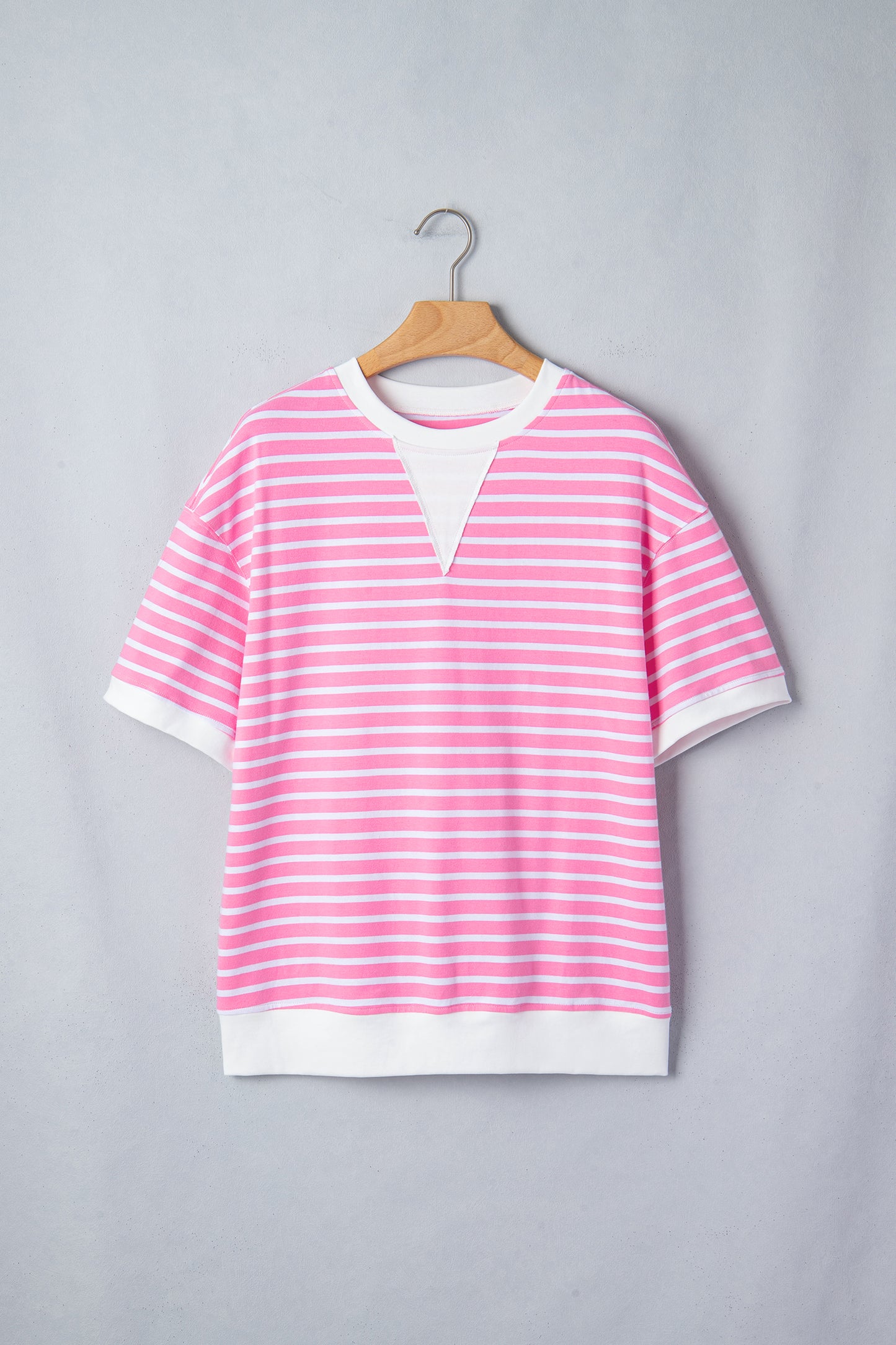 Stripe Colorblock Drop Shoulder Short Sleeve Top
