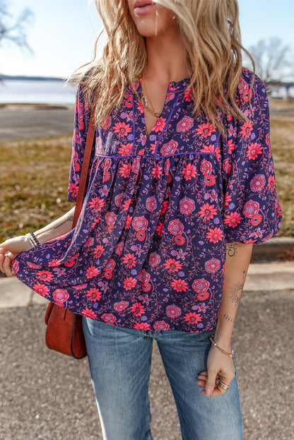 Floral 3/4 Puff Sleeve Blouse