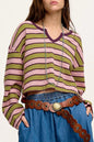 Stripe Waffle Knit Long Sleeve Top