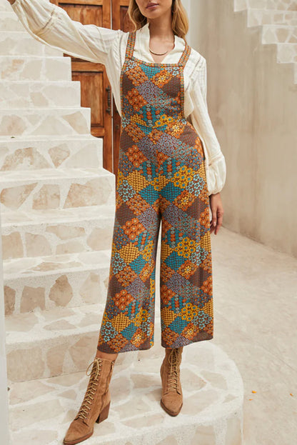 Boho Floral Cropped Wide Leg Jumpsuit