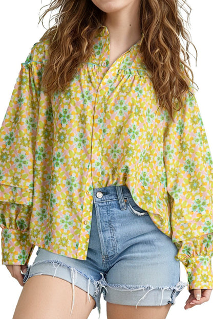 Boho Floral Puff Sleeve Shirt