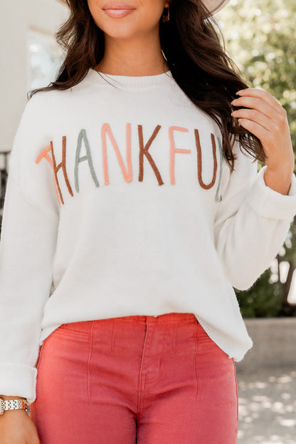 Thankful Embroidered Long Sleeve Sweater