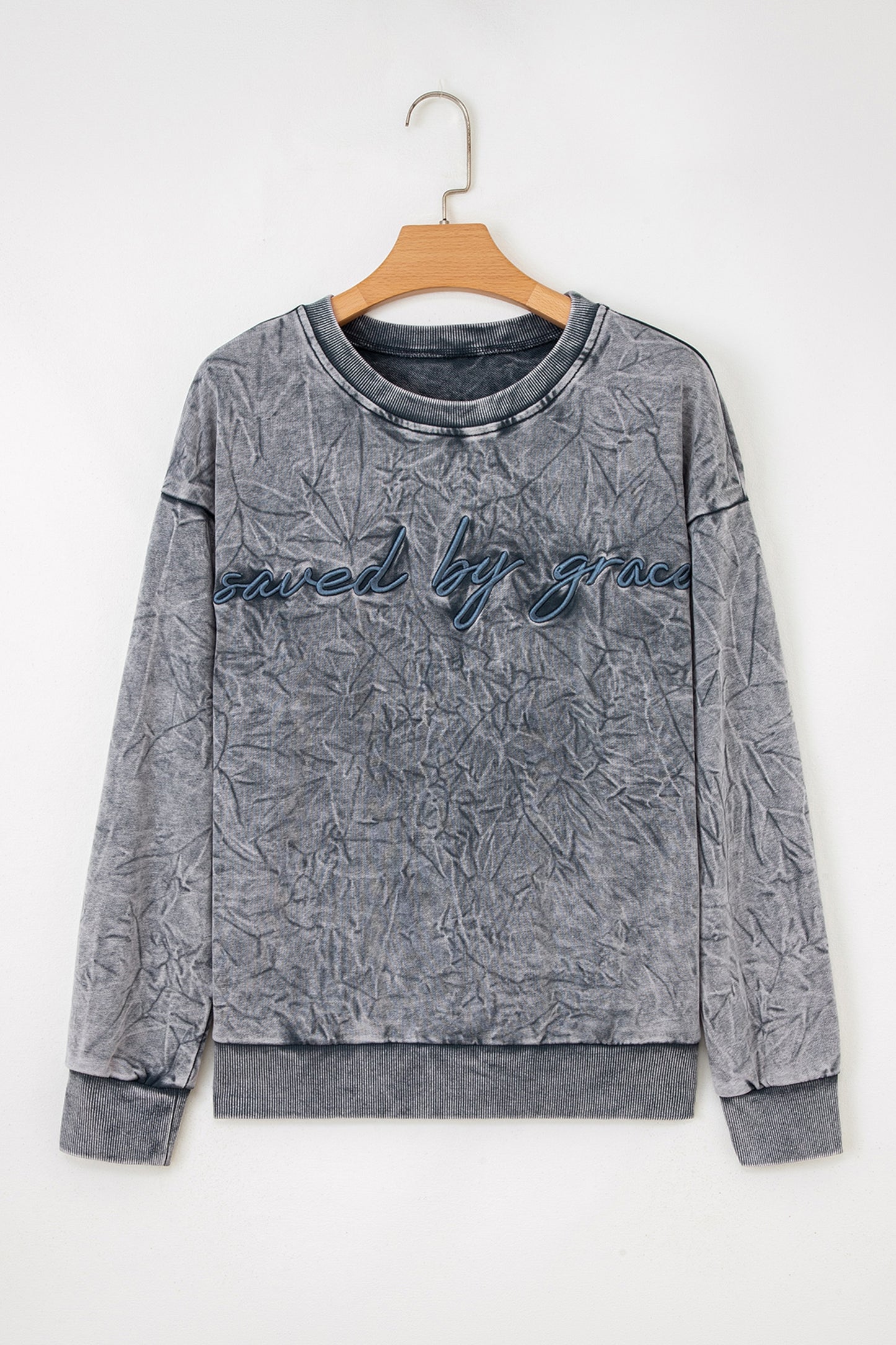 Saved by Grace Embroidered Mineral Wash Loose Sweatshirt