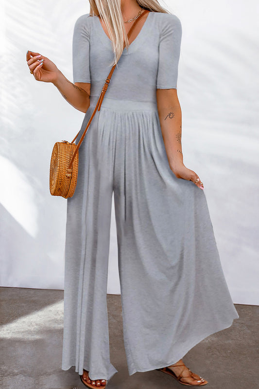 Short Sleeve Wide Leg Jumpsuit